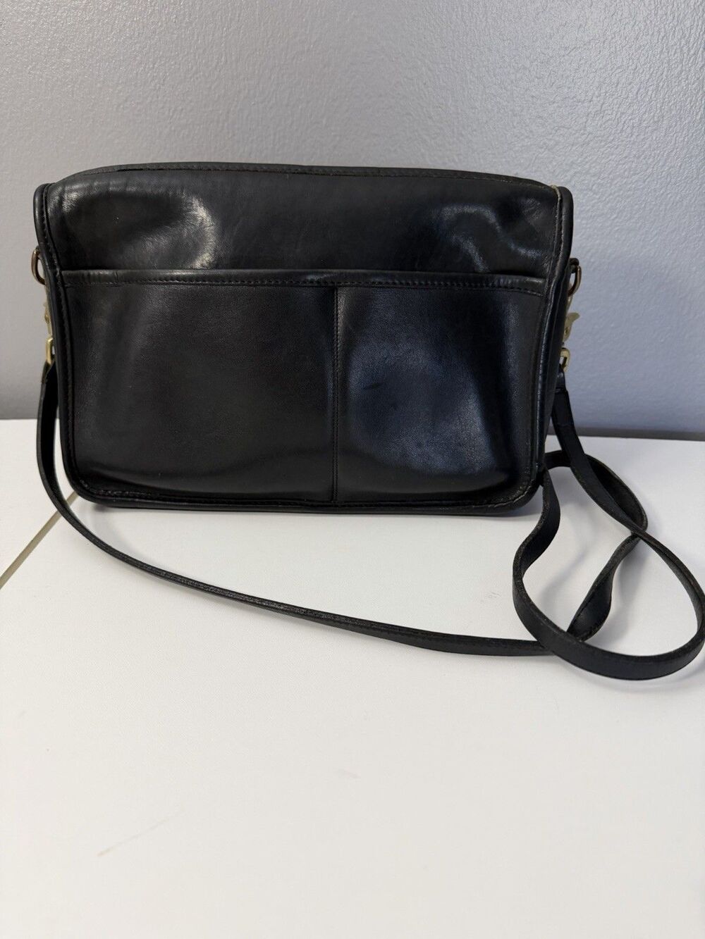 Rare Vtg Coach Black Leather Multi compartment Crossbody Bag 7172 Purse Handbag